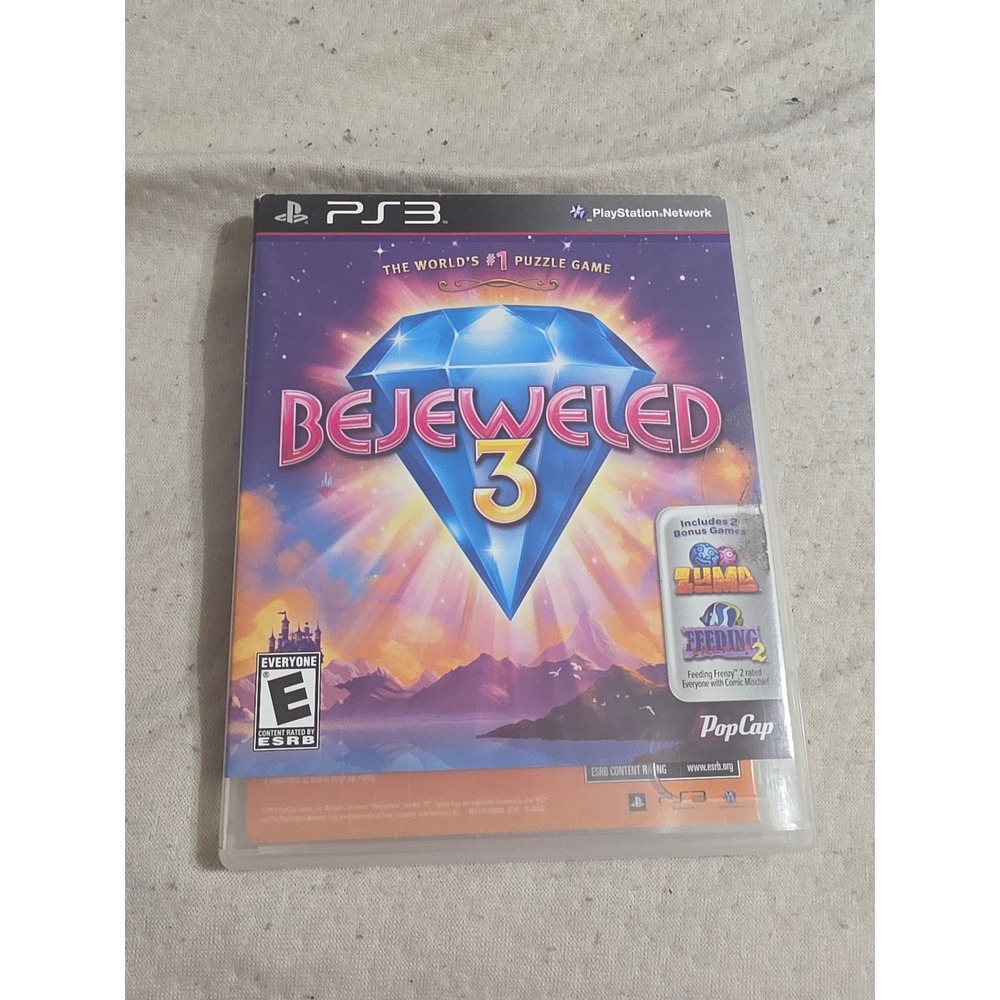 Bejeweled 3 Sony PlayStation 3 PS3 Game with Zuma and‎ Feeding Frenzy 2 PopCap
